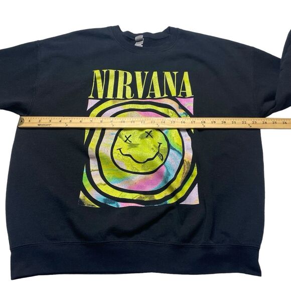 Golden Heavy Blend Nirvana Smiley Face Sweatshirt Black Sz XL - Picture 6 of 11